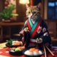 Culinary Cat in Traditional Kimono